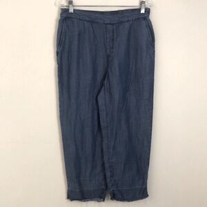 NIC+ZOE Indigo Denim crop pants casual soft elastic waist pockets raw hem SZ 8